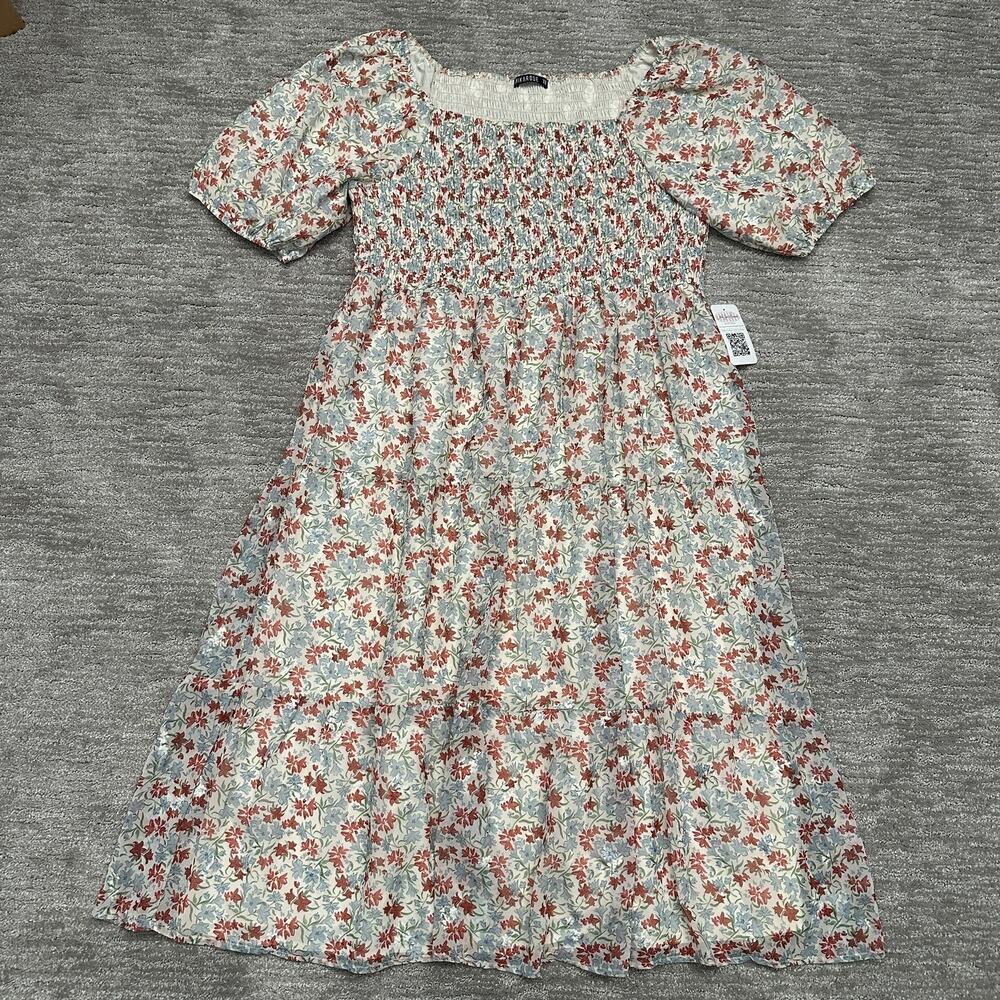 Mikarose Dress Womens XXL Blue Red Floral Smocked Square Neck Maxi Sundress Boho